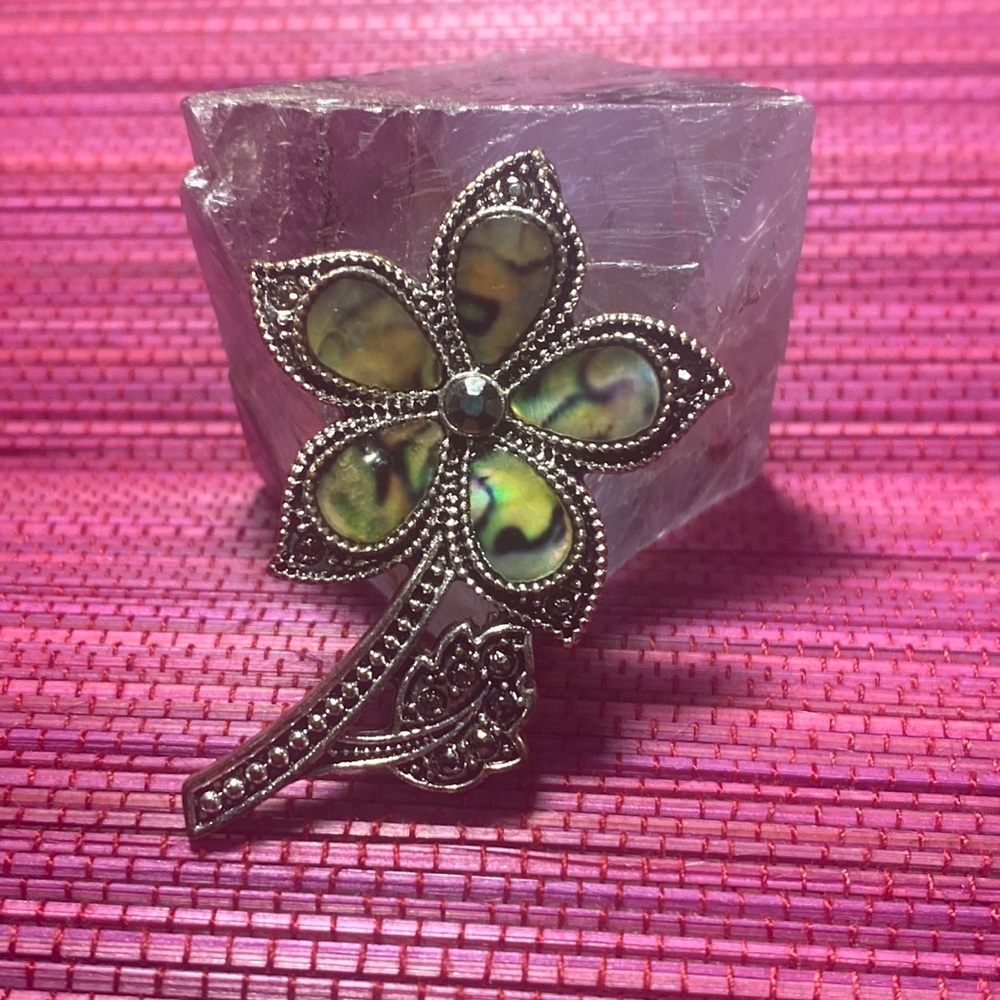 Abalone Marcasite Style Flower Brooch
